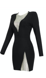 V NECK MESH MINI DRESS