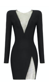 V NECK MESH MINI DRESS