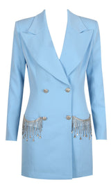 V-NECK BOTTOM JACKET DRESS IN BLUE DRESS styleofcb 
