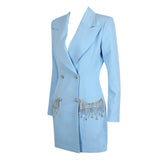 V-NECK BOTTOM JACKET DRESS IN BLUE DRESS styleofcb 