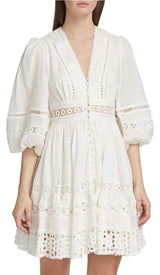 V-NECK BOTTON MIDI DRESS IN WHITE styleofcb 