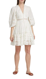 V-NECK BOTTON MIDI DRESS IN WHITE styleofcb 