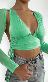 V-neck tie wrap chest cutout top styleofcb 