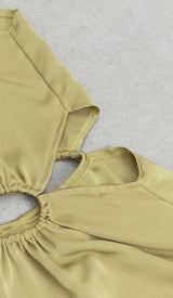 WAIST CUTOUT SATIN MAXI DRESS IN OLIVE DRESS STYLE OF CB 