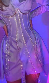 WHITE CRYSTAL TASSELS CORSET Shirts & Tops styleofcb 