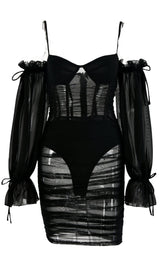 WHITE LANTERN SLEEVE TUBE DRESS