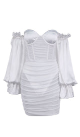 WHITE LANTERN SLEEVE TUBE DRESS