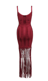 WINE DRAPED MAXI BANDAGE DRESS