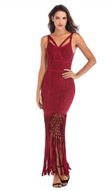 WINE DRAPED MAXI BANDAGE DRESS