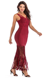 WINE DRAPED MAXI BANDAGE DRESS