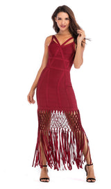 WINE DRAPED MAXI BANDAGE DRESS