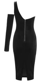 WINE RED ONE SHOULDER VELVET MIDI DRESS styleofcb 