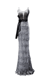 VELVET TASSEL SEXY TIE-DOWN MAXI DRESS IN GREY styleofcb 