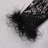 BLACK SEQUIN FEATHER TRIM BLAZER DRESS Dresses styleofcb 