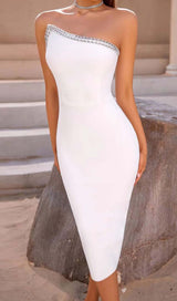 CRYSTAL COLD SHOULDER MIDI DRESS IN WHITE styleofcb 