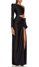 COPPER SPANDEX STITCHING SPLIT MAXI DRESS IN BLACK styleofcb 