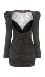 LACE V NECK LONG SLEEVE MINI DRESS IN BLACK Dresses styleofcb 