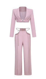 SNAKE BUCKLE WAISTBAND SUIT IN PINK styleofcb 