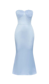 BANDEAU SATIN SLIT MIDI DRESS IN SKY BLUE DRESS STYLE OF CB 