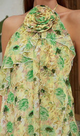 FLORAL PRINT HEM HALTER DRESS IN GREEN DRESS STYLE OF CB 