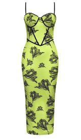 FLORAL STRAPPY CORSET MIDI DRESS DRESS STYLE OF CB XS GREEN 