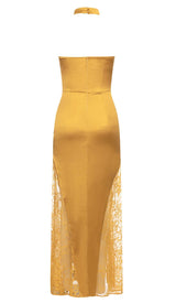 HALTER LACE SATIN MAXI DRESS IN MUSTARD DRESS STYLE OF CB 