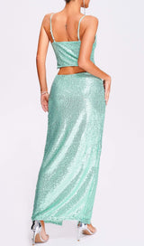 SEQUIN TWO PIECES SUIT IN GREEN Sets styleofcb 