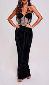 MESH VELVET MAXI DRESS IN BLACK DRESS STYLE OF CB 
