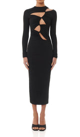 LONG SLEEVES CUT OUT MIDI DRESS IN BLACK styleofcb 