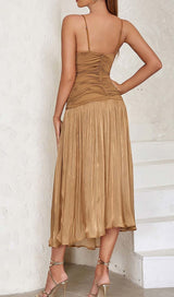PLEATED STRAPPY MIDI DRESS IN BROWN DRESS STYLE OF CB 