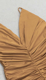 PLEATED STRAPPY MIDI DRESS IN BROWN DRESS STYLE OF CB 