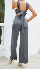 PLUNGE SATIN TWO-PIECE SUIT IN GRAY DRESS STYLE OF CB 