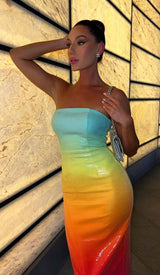 STRAPLESS SEQUIN OMBRE MAXI DRESS IN MULTI-COLOR DRESS styleofcb 